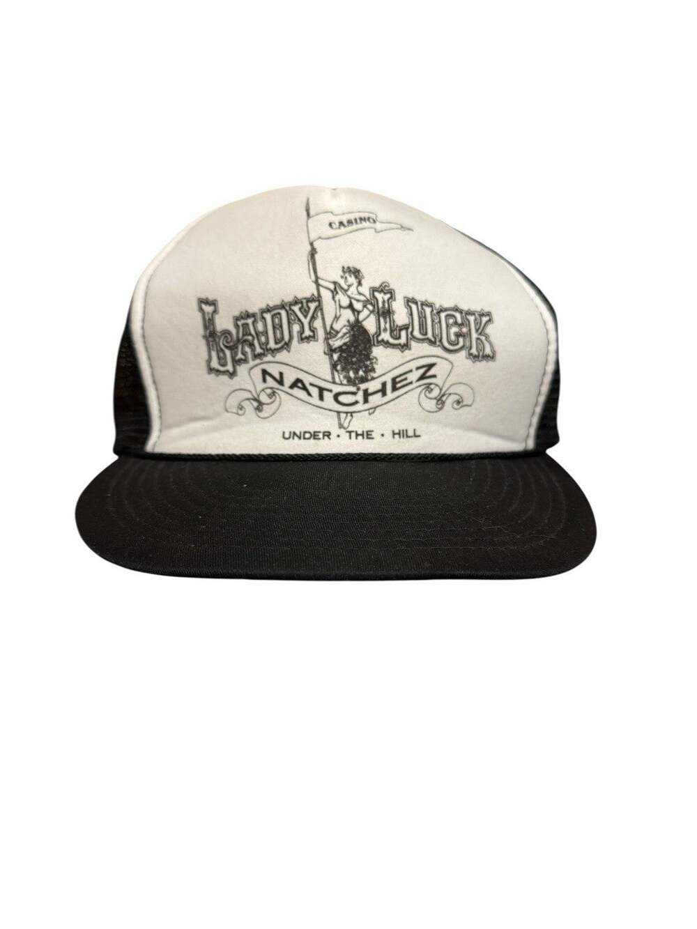 Vintage Lady Luck Casino Natchez Mesh Back Snap Back Trucker Hat Cap